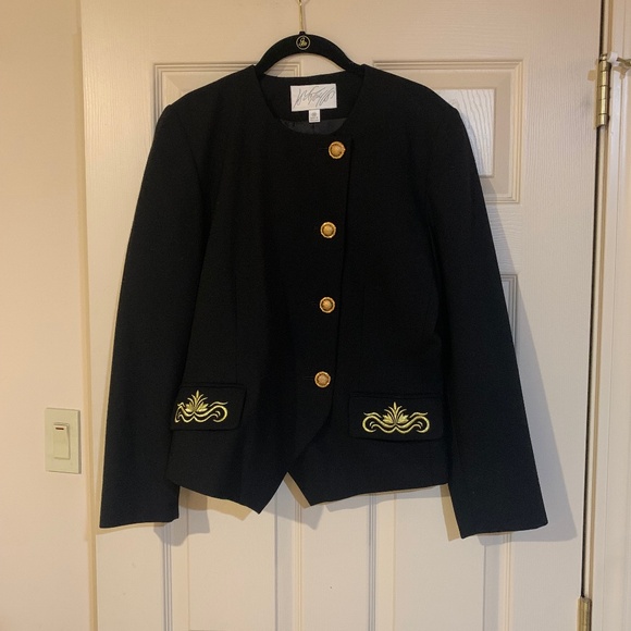 Lord &Taylor Black/Gold Lined Wool Jacket sz 10 - Picture 1 of 5